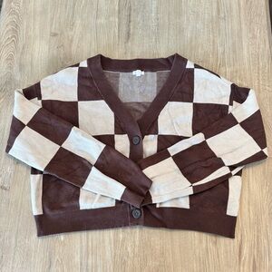 GARAGE Brown and Cream Checkered Women's Sweater